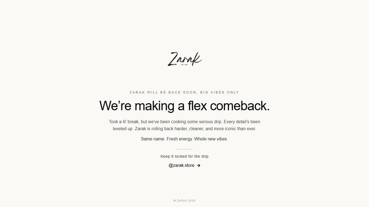 Zarak landing page